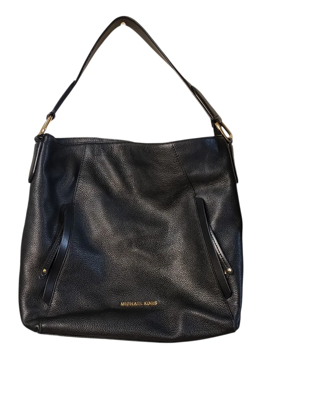 Michael Kors Black Pebbled Leather Hobo Shoulder Bag with Gold Logo